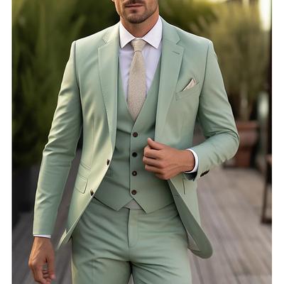 Burgundy Dark Navy Sage Men's Wedding Prom Suits Solid Colored 3 Piece Daily Lightweight Casual Tailored Fit Single Breasted Two-buttons 2024