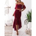 Women's Two Piece Dress Set White Dress Lace Dress Outdoor Valentine's Day Elegant Sexy Lace Patchwork Long Dress Maxi Dress Strapless Short Sleeve Plain Slim White Burgundy Navy Blue Summer S M L XL