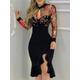 Women's Party Dress Cocktail Dress Bodycon Ruffle Mesh V Neck Long Sleeve Midi Dress Birthday Vacation Formal Black Red Spring Winter