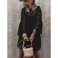 Women's Two Piece Dress Set Casual Dress White Lace Wedding Dress Outdoor Date Fashion Basic with Sleeve Mini Dress Crew Neck 3/4 Length Sleeve Plain Loose Fit Black White Summer S M L XL XXL