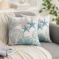 Nautical Coastal Floral Double Side Pillow Cover 2PC Soft Decorative Square Cushion Case Pillowcase for Bedroom Livingroom Sofa Couch Chair