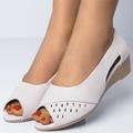 Women's Sandals Flat Sandals Comfort Shoes Outdoor Daily Solid Color Summer Wedge Heel Peep Toe Elegant Casual Comfort Microfiber Loafer Black Beige