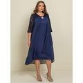 Women's Plus Size Curve Work Dress Chiffon Dress Swing Dress Long Dress Maxi Dress 3/4 Length Sleeve Lace Layered V Neck Outdoor Summer Spring Wedding Guest Dress