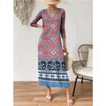 Women's Casual Dress T Shirt Dress Tee Dress Geometric Color Block Print V Neck Long Dress Maxi Dress Streetwear Maxi Street Date Long Sleeve Regular Fit Pink Blue Purple Spring S M L XL 2XL