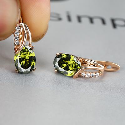 Women's Zircon Earrings Classic Precious Stylish Simple Earrings Jewelry Platinum Colorful / Platinum olive green / Platinum White For Wedding Party 1 Pair