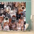 Cat Shower Curtain, Shower Curtains for Bathroom, 3D Printing Washable Waterproof Cloth Plant Leaf Fabric Shower Curtain with 12 Hooks