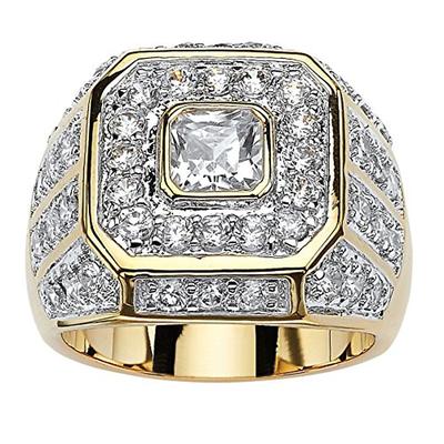 men's 14k yellow gold plated square cut cubic zirconia octagon ring size 9