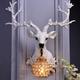 Lucky Deer Head Wall Lamp Creative Resin Antler lamp Wall Wall Mount Light with Crystal lampshade Decoration Fixture for Living Room in White