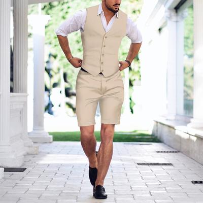 Men's Wedding Linen Suits Light Khaki Sky Blue Summer Solid Colored Tailored Fit 2 Piece