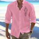 Men's Linen Linen Cotton Blend Shirt Linen Shirt Button Up Shirt Compass Sailboat Print Long Sleeve Standing Collar Black, White, Pink Shirt Outdoor Daily Wear Vacation