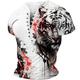 Tiger Power Mens Graphic Shirt Art 3D Casual White Summer Cotton Tee Henley Animal Clothing Apparel Print Daily Sports Short Sleeve Buckle Fashion Abstract T-Shirt With Picture Of