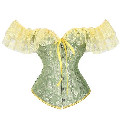 Women Floral Lace Off Shoulder Overbust Corset Bustier Boned Overbust Corset Bodyshaper Lingerie Top Rococo Punk Gothic