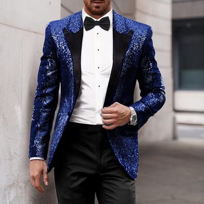 Men's Party Sequin Blazer 70s Disco Retro Casual Jacket Regular Solid Colored Single Breasted One-button Black Gold Silver Red Blue