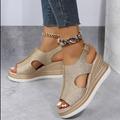 Women's Sandals Wedge Sandals Platform Sandals Plus Size Outdoor Daily Beach Solid Color Summer Wedge Heel Peep Toe Casual Minimalism Faux Leather Buckle Silver Gold