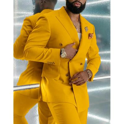 Men's Wedding Suits Yellow Red Daily Business Solid Colored Plus Size 2 Piece Double Breasted Six-buttons