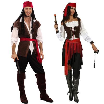 Pirates of the Caribbean Pirates of the Caribbean Outfits Costume Couple's Men's Women's Movie Cosplay Cosplay Costume Party Brown Masquerade Vest Top Skirt