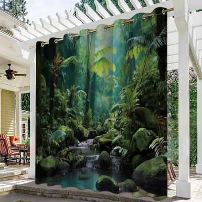 Waterproof Outdoor Curtain Privacy, Sliding Patio Curtain Drapes, Pergola Curtains Grommet 3D Forest Landscape For Gazebo, Balcony, Porch, Party, 1 Panel