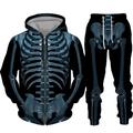 Men's Tracksuit Full Zip Hoodie Hoodies Set Black And White White Blue Gray Hooded Graphic Skeleton Zipper 2 Piece Print Sports Outdoor Casual Sports 3D Print Streetwear Designer Basic Spring Fall