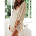 Women's Casual Dress Cotton Linen Dress Mini Dress Linen Cotton Blend Basic Modern Daily Weekend V Neck Ruffle Button 3/4 Length Sleeve Summer Spring 2023 Loose Fit ArmyGreen Black Blue Plain S M L XL