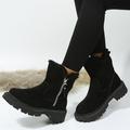 Women's Boots Suede Shoes Plus Size Daily Solid Color Fleece Lined Booties Ankle Boots Winter Fleece lined Block Heel Round Toe Casual Suede Zipper Black Beige