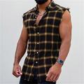 Men's Shirt Button Up Shirt Plaid Shirt Summer Shirt Yellow Red Blue Sleeveless Plaid / Check Turndown Outdoor Street Button-Down Clothing Apparel Fashion Casual Breathable Comfortable