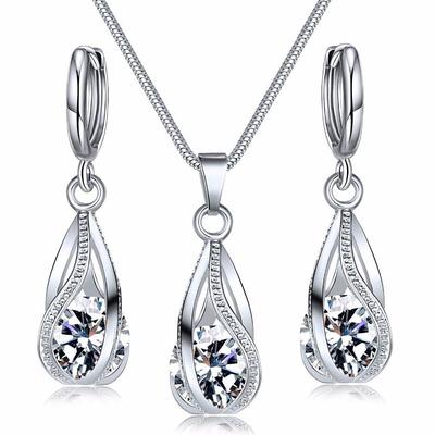 Bridal Jewelry Sets Two-piece Suit Zircon Crystal Rings 1 Necklace Women's Fashion Cute Cool Lovely Classic Precious irregular Jewelry Set For Wedding Party