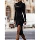 Women's Sweater Dress Knit Dress Jumper Dress Midi Dress Knitwear Fashion Daily Plain Outdoor Casual Daily Going out Turtleneck Long Sleeve Cut Out 2023 Slim Black White Brown S M L XL XXL 3XL