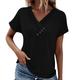 T shirt Tee Women's Black White Pink Plain Button Casual Fashion V Neck Regular Fit S