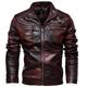 Men's Faux Leather Jacket Motorcycle Jacket Daily Wear Warm Faux Fur Trim Winter Plain Casual Lapel Thick Regular Faux Leather Loose Fit Black Wine Brown Jacket