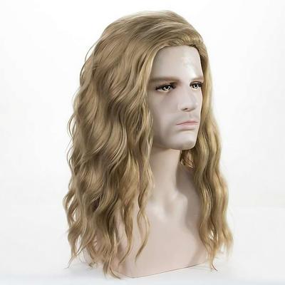 Mens Long Curly Wave Blonde Wig Halloween Cosplay Anime Wig Rock Cos play Wigs 70s 80s Wigs Long Wigs