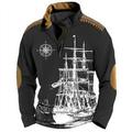 Sailboat And Compass Mens Graphic Hoodie Ship Prints Daily Classic Casual 3D Sweatshirt Zip Pullover Holiday Going Out Streetwear Sweatshirts Light Brown Black Greek Key Fashion Grey Cotton