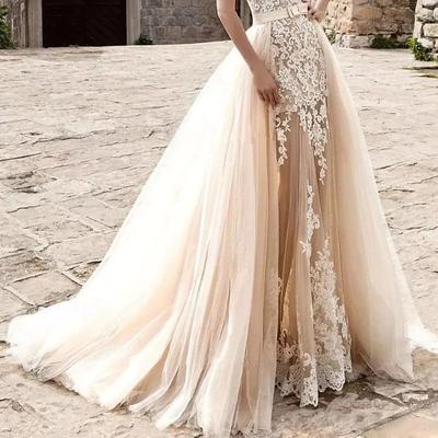 TS Hall Casual Wedding Dresses A-Line Separates Separates Court Train Tulle OverSkirts Bridal Gowns With Solid Color 2025