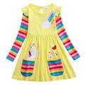 Kids Little Girls' Dress Unicorn Rainbow Flower T Shirt Dress Tee Dress Cartoon With Pockets Print Blue Yellow Cotton Above Knee Long Sleeve Active Casual Dresses Regular Fit 2-8 Years