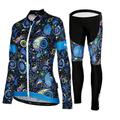 Women's Long Sleeve Cycling Jersey with Tights Winter Mesh Lycra Polyester Green Black Purple Floral Botanical Funny Bike Jersey Tights UV Resistant 3D Pad Breathable Quick Dry Reflective Strips