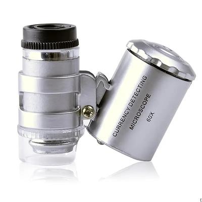 1pc 60x Portable Pocket Microscope High Magnification Jewellers Loupe Microscope Glass Jewellery Magnifier Used To Verify Banknotes With Light