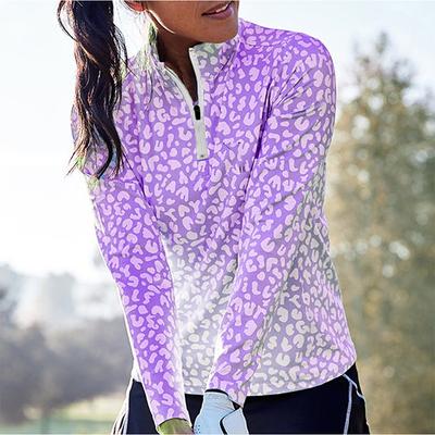 Women's Golf Polo Shirt Black Pink Blue Long Sleeve Sun Protection Top Leopard Fall Winter Ladies Golf Attire Clothes Outfits Wear Apparel