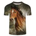 Horses Casual Mens 3D Shirt Brown Summer Cotton Men'S Unisex Tee Graphic Prints Crew Neck Blue Pink Dark Green White Gray 3D Plus Size Daily Short