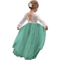 Kids Girls' Flower Dress Backless Tulle Dress Party Ruched Mesh Lace Green White Blue Maxi Long Sleeve Princess Cute Dresses Party Dress Online Regular Fit 4-13 Years