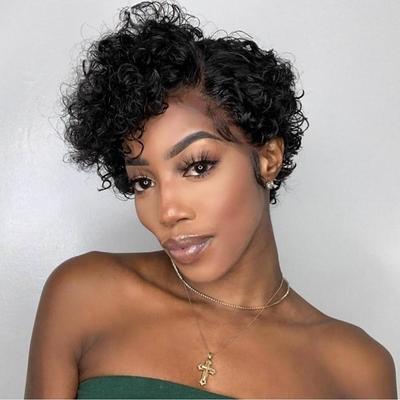 Curly Wave Pixie Cut Wigs Human Hair 13x4x1 T Part Bob Wig for Women Side Part Pixie Cut Lace Front Wig with Baby Hair Short Cut Bob Wig 6 inch