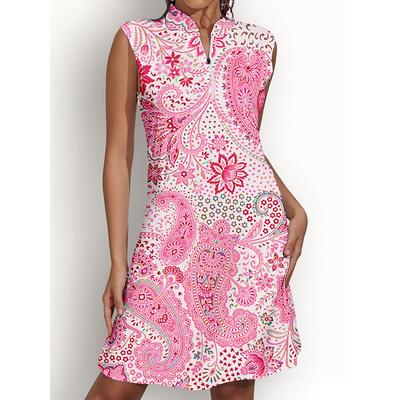 Women's Golf Dress Rose Red Sleeveless Paisley Ladies Golf Attire Clothes Outfits Wear Apparel