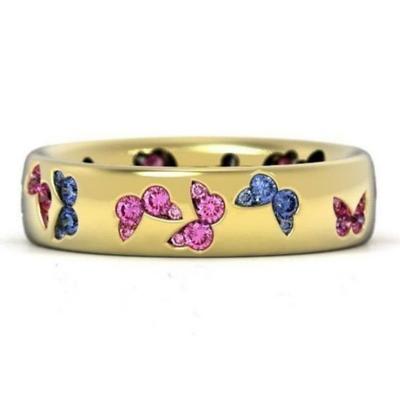 rhinestone butterfly ring for women teen girls, elegant silver plated cubic zircon engagement ring, birthday anniverstay jewelry gift (blue, 6)