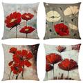 Set of 4 Artistic Flowers Square Decorative Throw Pillow Cases Sofa Cushion Covers Home Sofa Decorative Faux Linen Cushion Cover for Sofa Couch Bed Chair Red