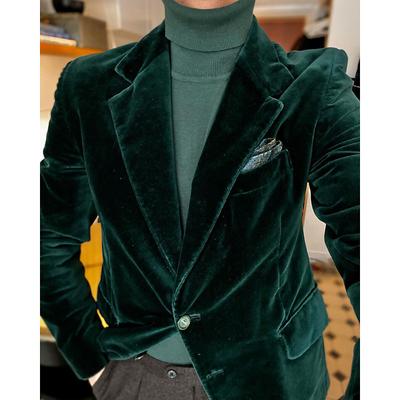 Men's Velvet Blazer Jacket Fashion Casual Solid Colored Royal Blue Purple Brown Slim Fit Single Breasted Two-buttons
