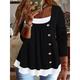 Women's Plus Size T shirt Tee Plain Daily Going out Weekend Black Red Blue Button Fake two piece Long Sleeve Casual Crewneck Regular Fit Fall Winter Fall Winter