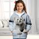 Girls' 3D Cat Hoodie Coat Outerwear Pink Long Sleeve Fall Winter Active Cute Streetwear Polyester Kids 3-12 Years Zip Street Daily Regular Fit