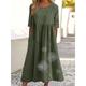 Women's Casual Dress Tunic Dress Cotton Summer Dress Maxi Dress Linen Ruched Pocket Basic Daily Vacation Crew Neck Half Sleeve Summer Spring Fall ArmyGreen Black Dandelion