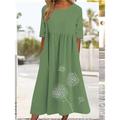 Women's Casual Dress Tunic Dress Cotton Summer Dress Maxi Dress Linen Ruched Pocket Basic Daily Vacation Crew Neck Half Sleeve Summer Spring Fall ArmyGreen Black Dandelion