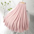 Women's Swing Long Skirt Linen Skirts Maxi Skirts Pleated Tulle Long Solid Colored Office / Career WorkWear Spring Summer Linen Cotton Blend Elegant Basic Casual Black White Yellow Light Green