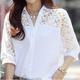 Women's Shirt Lace Shirt Blouse White Eyelet Tops Plain Office Work Business Lace Patchwork White 3/4 Length Sleeve Streetwear Casual Shirt Collar