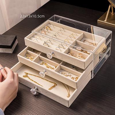 Jewelry Storage Box Anti Oxidation Earrings Earrings Necklace Velvet Cloth Acrylic High-End Exquisite Jewelry Box Artifact 1PC